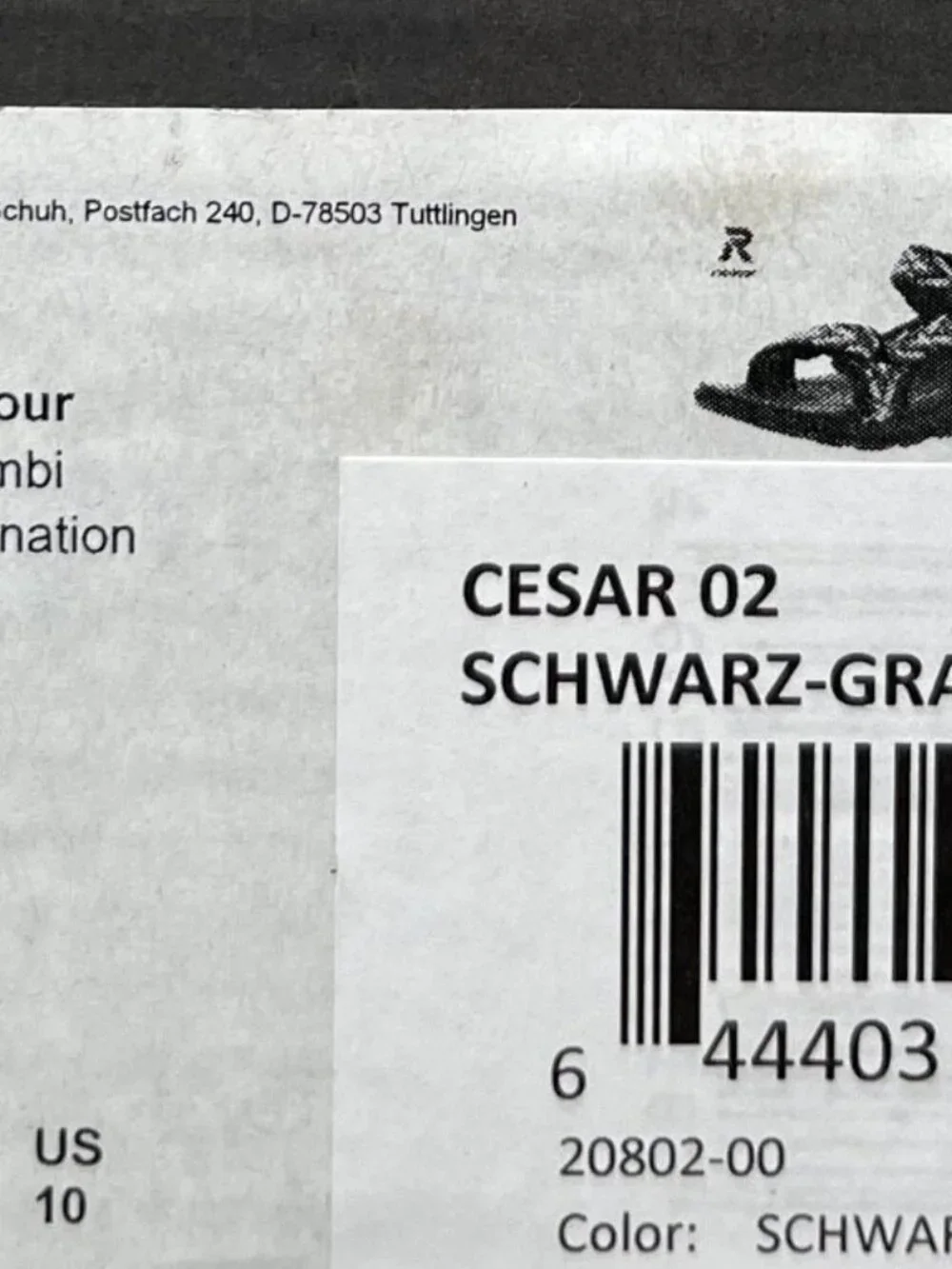 Rieker Men's Cesar 02 Sport Adjustable Walking Sandals Size 10/EU 43 Black/Grey